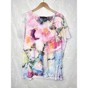 French Bazaar Blouse Womens XL Floral V Neck Ruffle Boho Cottagecore Top
